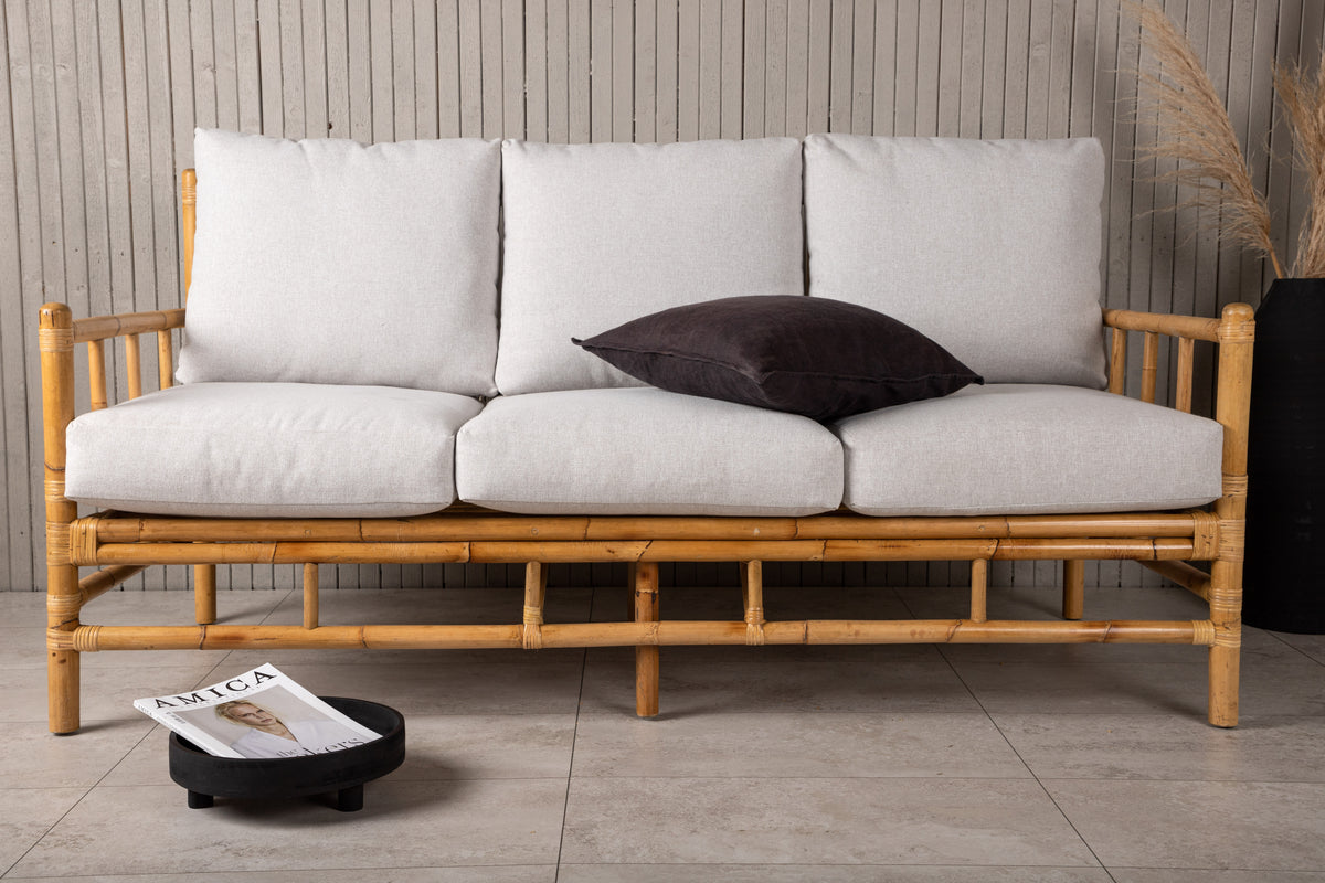 Venture Design Cane 3‑sits Soffa Nature – Handgjord Rattansoffa med Ljus Dynklädsel