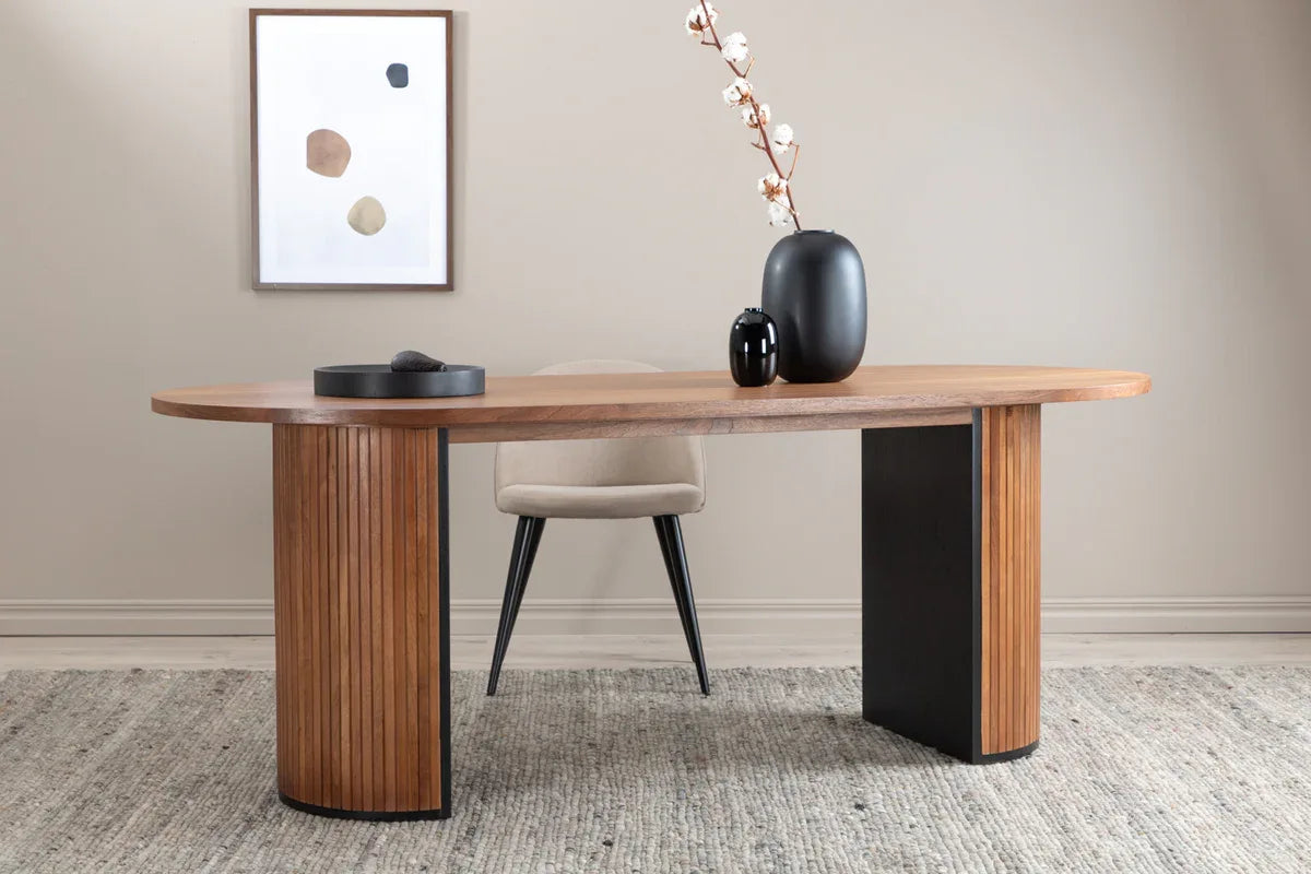 Venture Design Bianca Matbord 200×90 – Ovalt Valnöt MDF med Ribbdesign VENTURE DESIGN