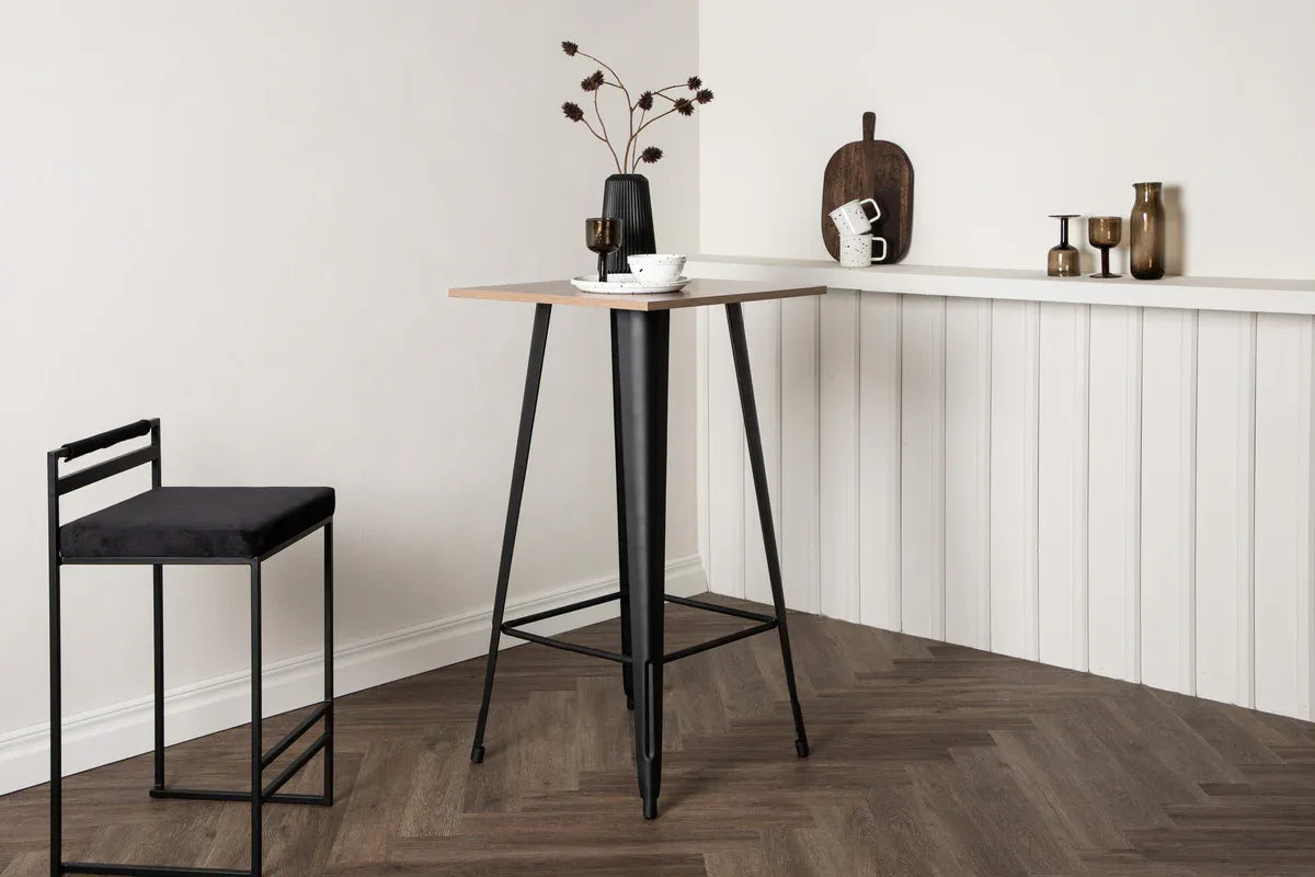 Venture Design Tempe Barbord 60×60 – Valnöt MDF med Svarta Metallben VENTURE DESIGN