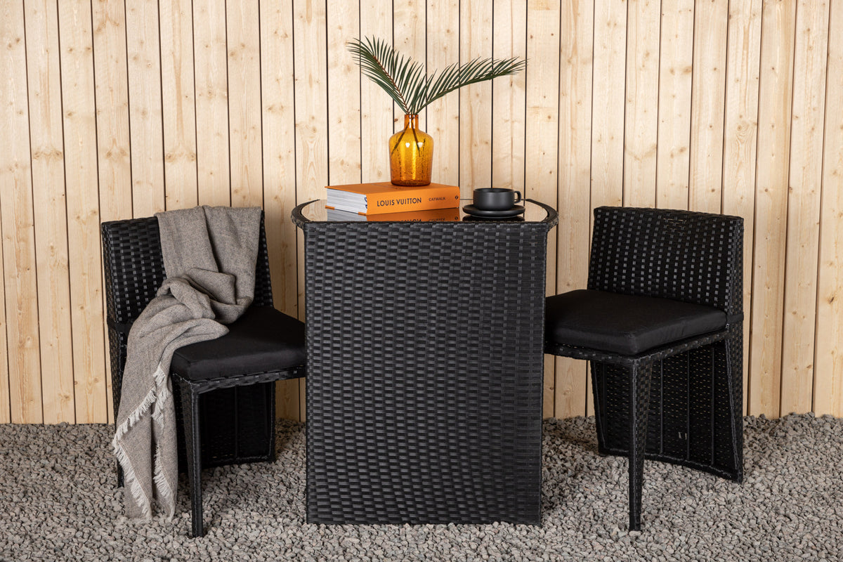 Venture Design Savanna Caféset i Svart konstrotting med glasskiva –  vädertåligt
