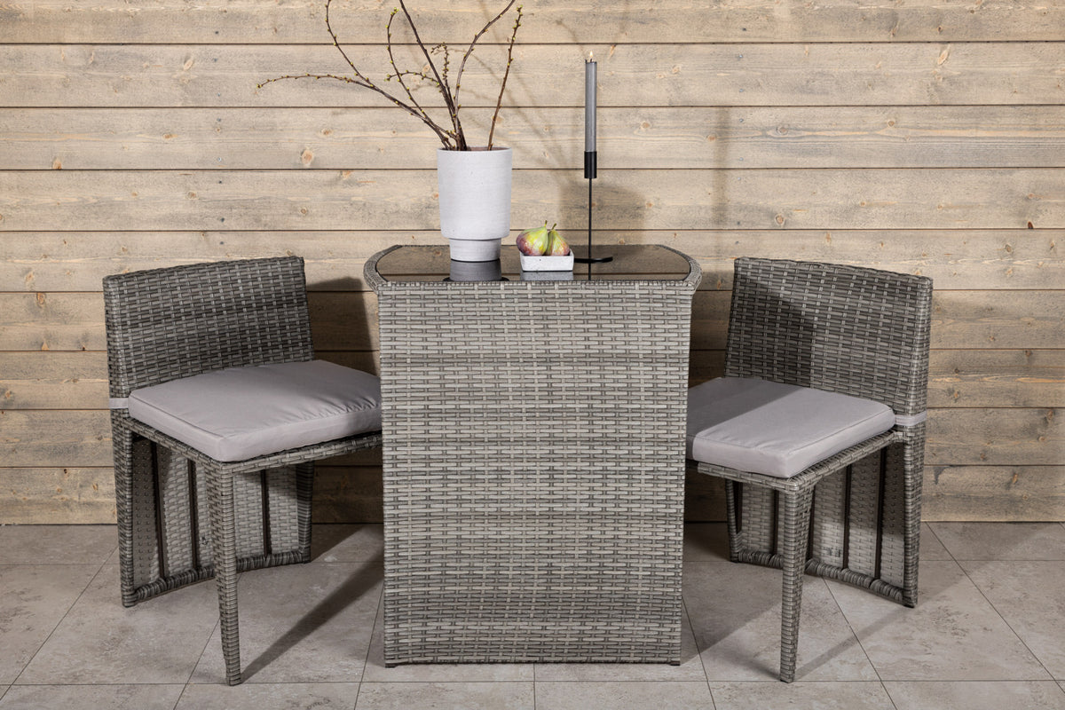 Venture Design Savanna Caféset i grå konstrotting med glasskiva –  vädertåligt