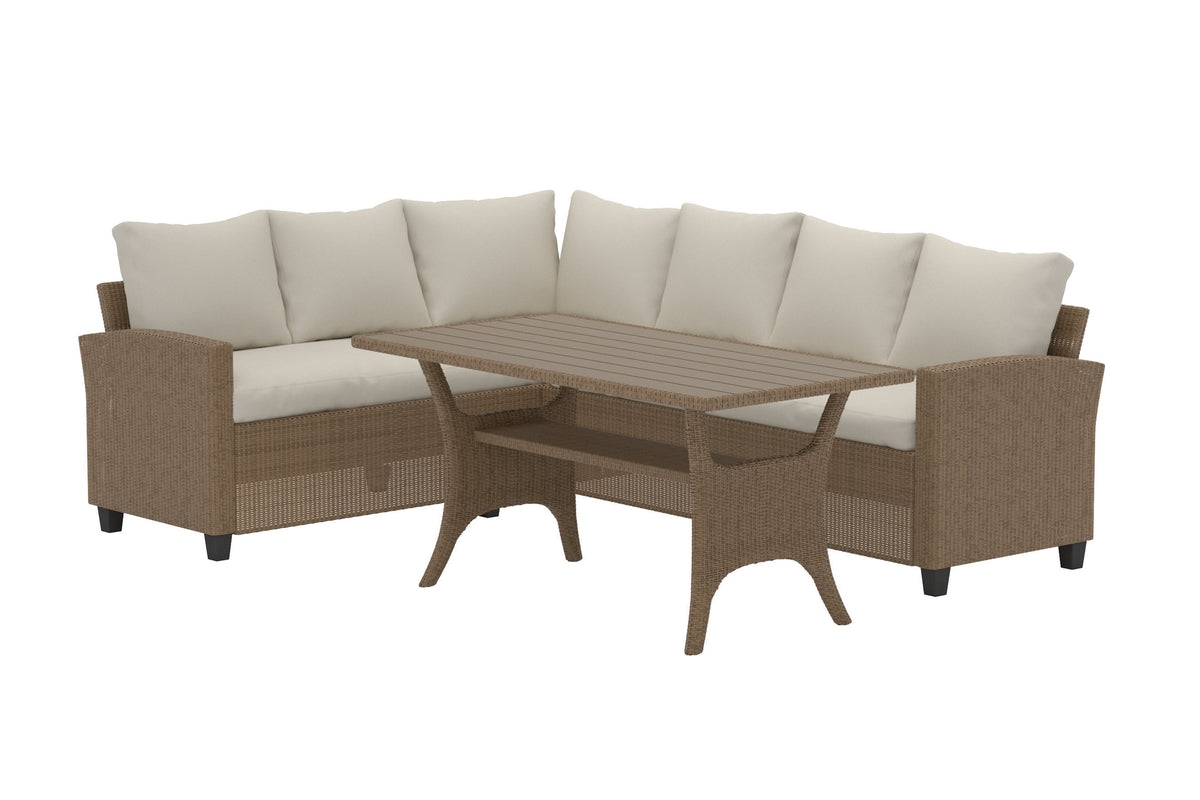 Venture Design Brentwood Hörngrupp Beige – Elegant Utemöbelset i Flätad Design