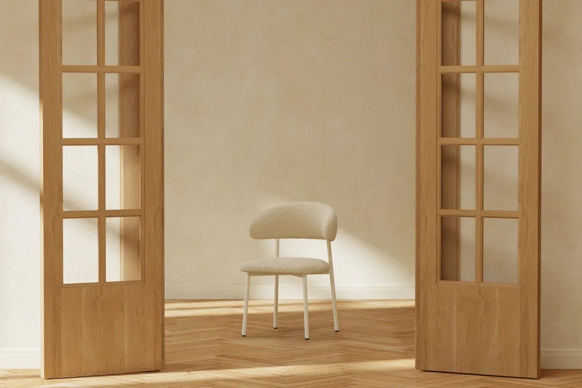 Venture Design Lillholmen Matstol 2‑pack – Beige Bouclé med Beige Stålram VENTURE DESIGN