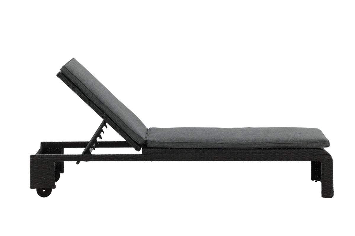 Venture Design London Solsäng Svart – Justerbart ryggstöd, hjul & vit dyna