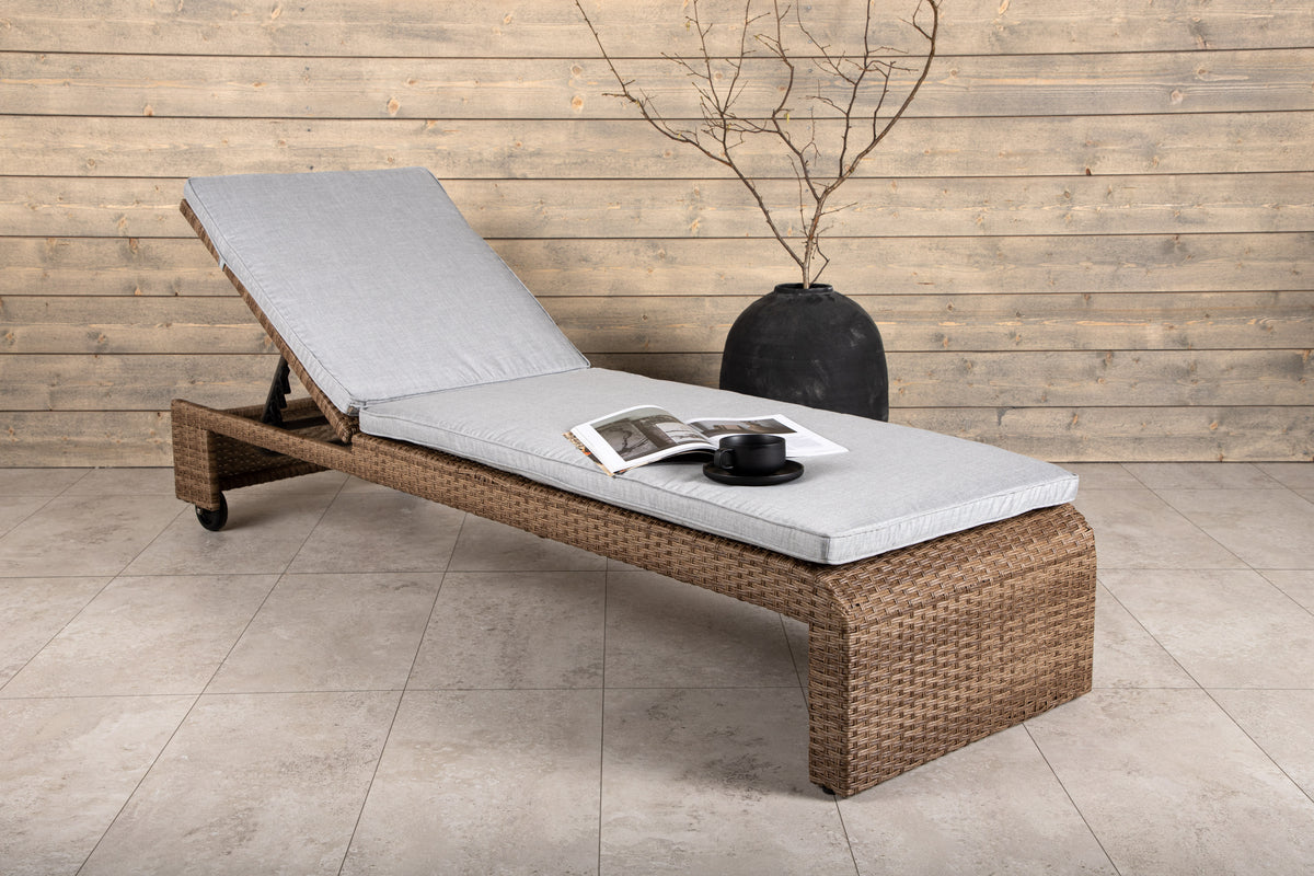Venture Design London Solsäng Natur – Justerbart ryggstöd, hjul & vit dyna