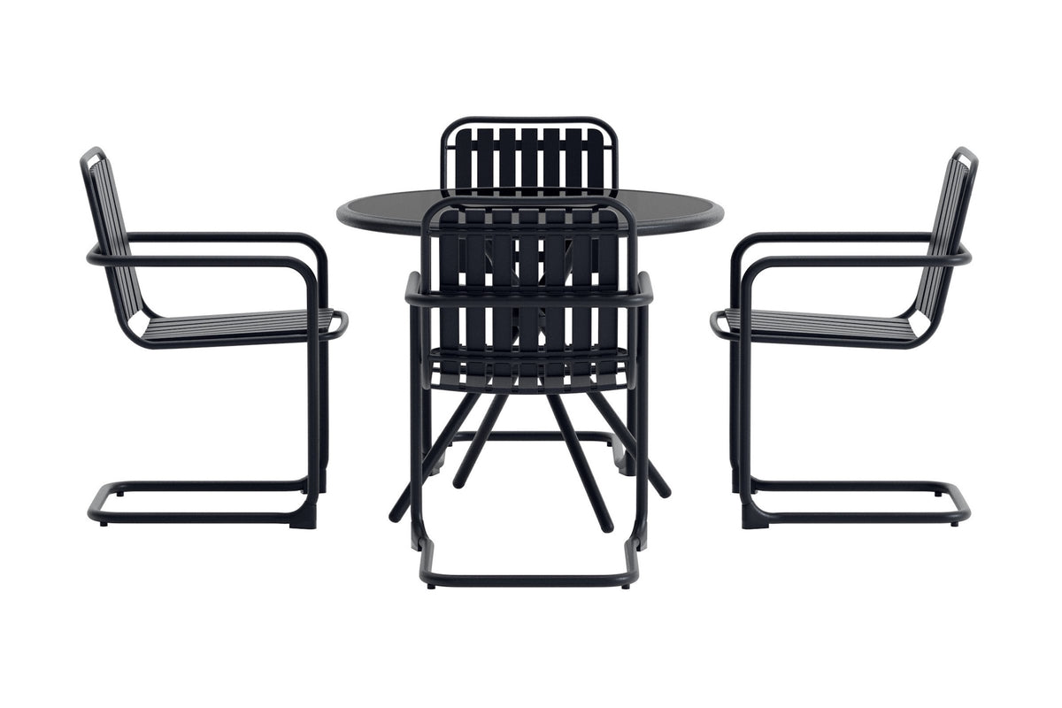 Venture Design Chios Svart Matgrupp med Runt Bord och 4 Stolar