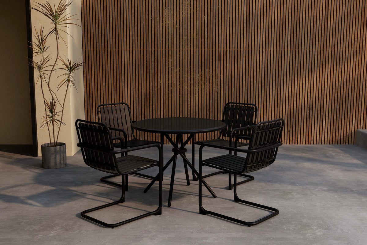 Venture Design Chios Svart Matgrupp med Runt Bord och 4 Stolar