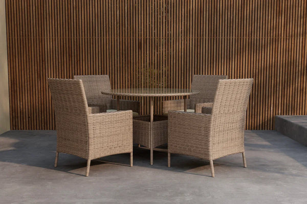 Venture Design Lefkas Rund Matgrupp – Brun Konstrotting & Stål bord + 4 Matstolar VENTURE DESIGN