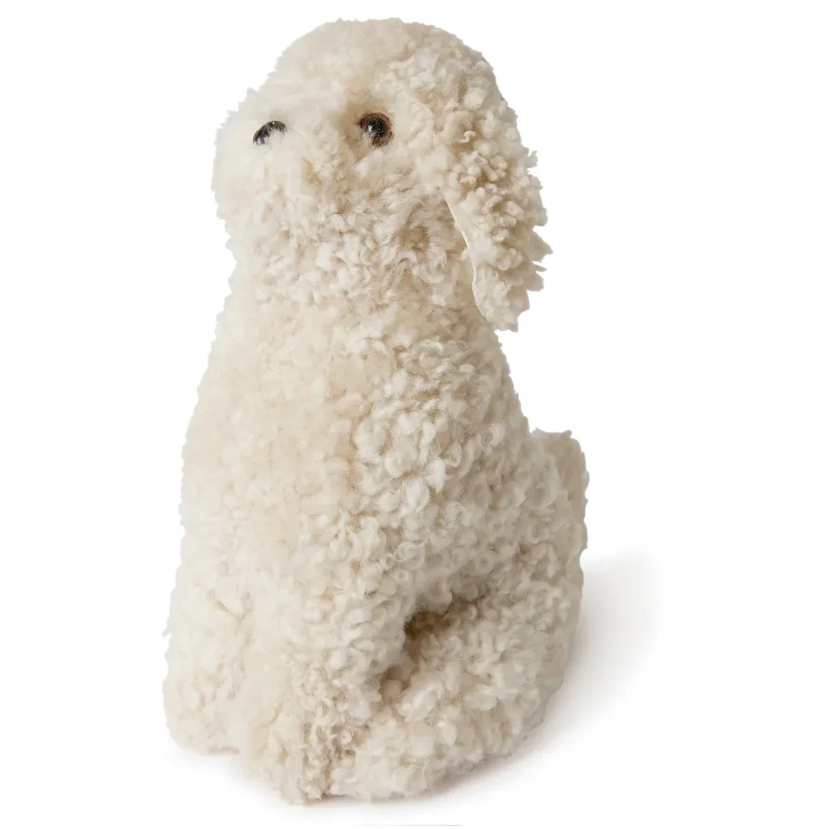 Skinnwille Curly Snowy hund – Pärlvit mjukisdjur i äkta lockigt fårskinn Skinnwille