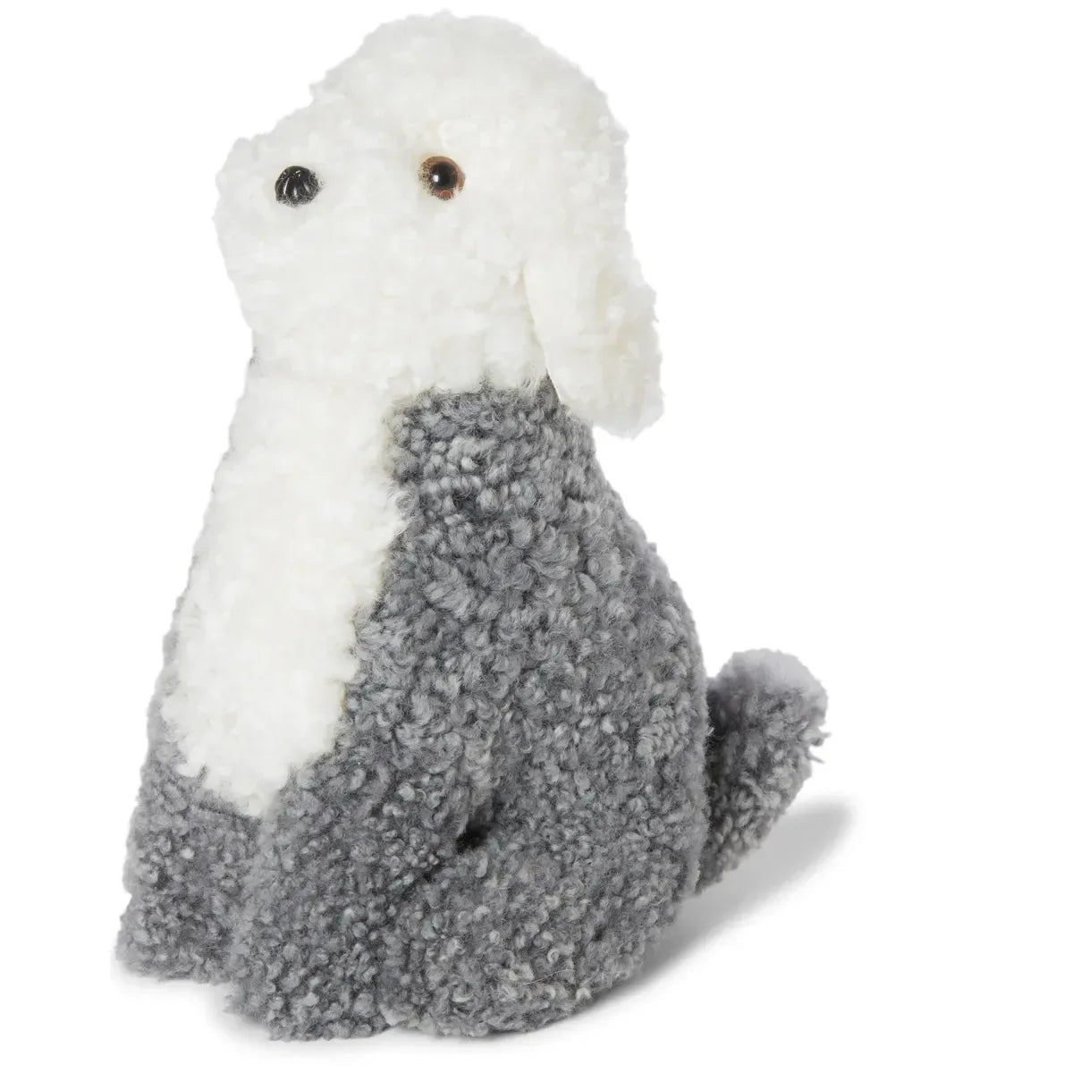 Skinnwille Curly Snowy hund – Grå/Vit mjukisdjur i äkta lockigt fårskinn Skinnwille