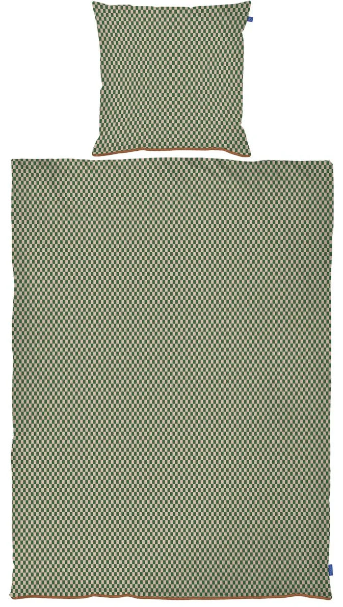 Mette Ditmer MINI Bäddset 140x220 – Ekologisk Bomullssatin i Grön/Tan Mette Ditmer