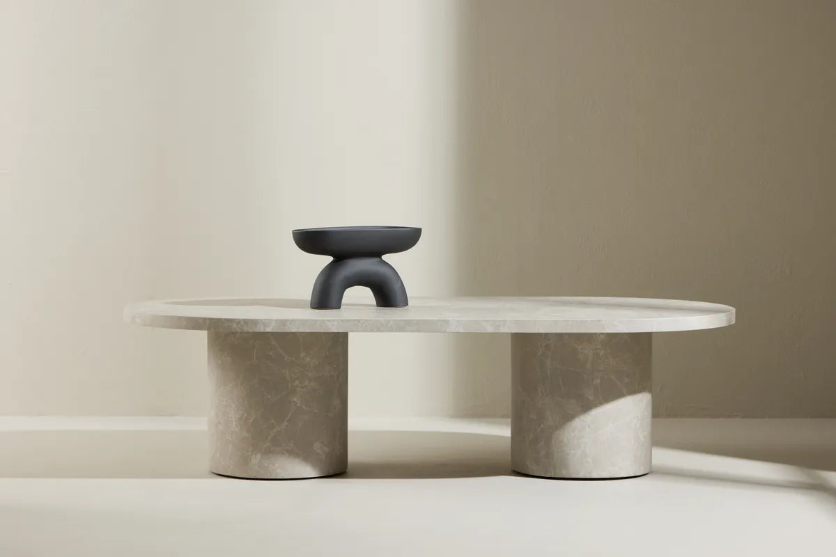 Venture Design Narvik Soffbord Beige – Modernt Ovalt Bord med Cylinderben