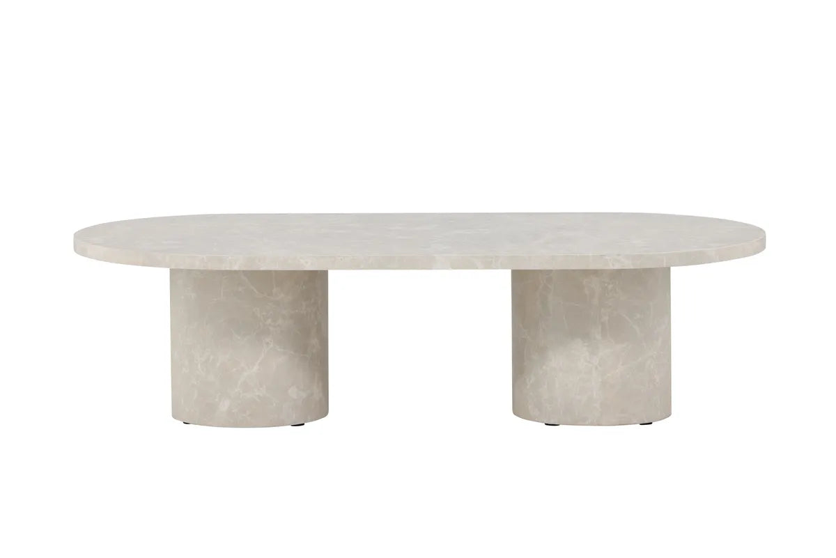 Venture Design Narvik Soffbord Beige – Modernt Ovalt Bord med Cylinderben