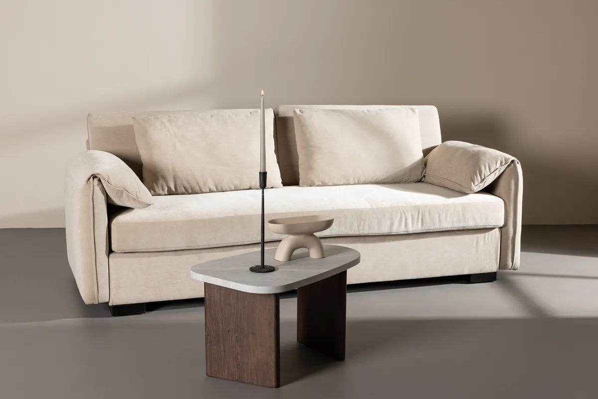 Venture Design Malva 3‑sits Soffa Beige – Ombonad Design med Mjuka Armstöd och Tidlös Komfort