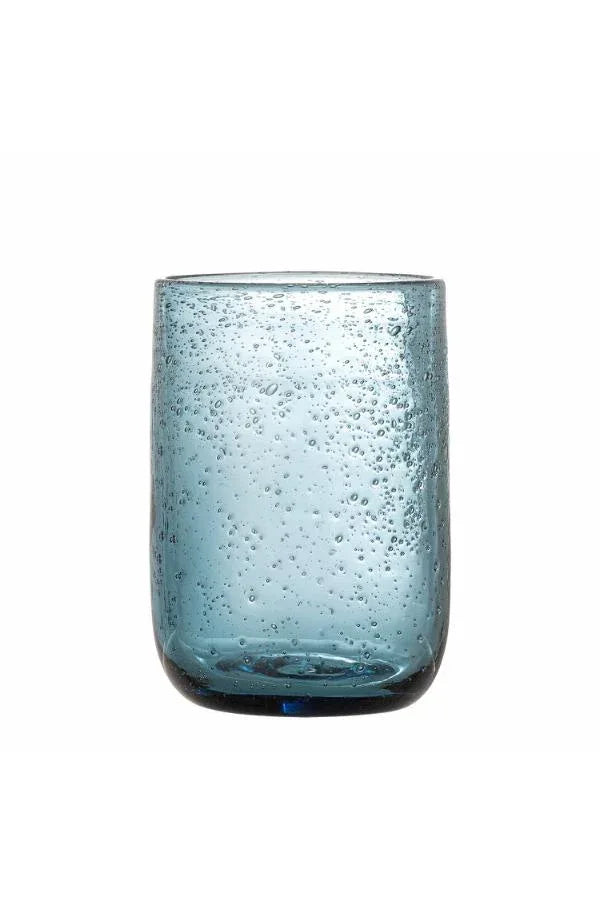 Bloomingville Tabby Dricksglas – Blått Munblåst Dricksglas med Bubbelstruktur Bloomingville
