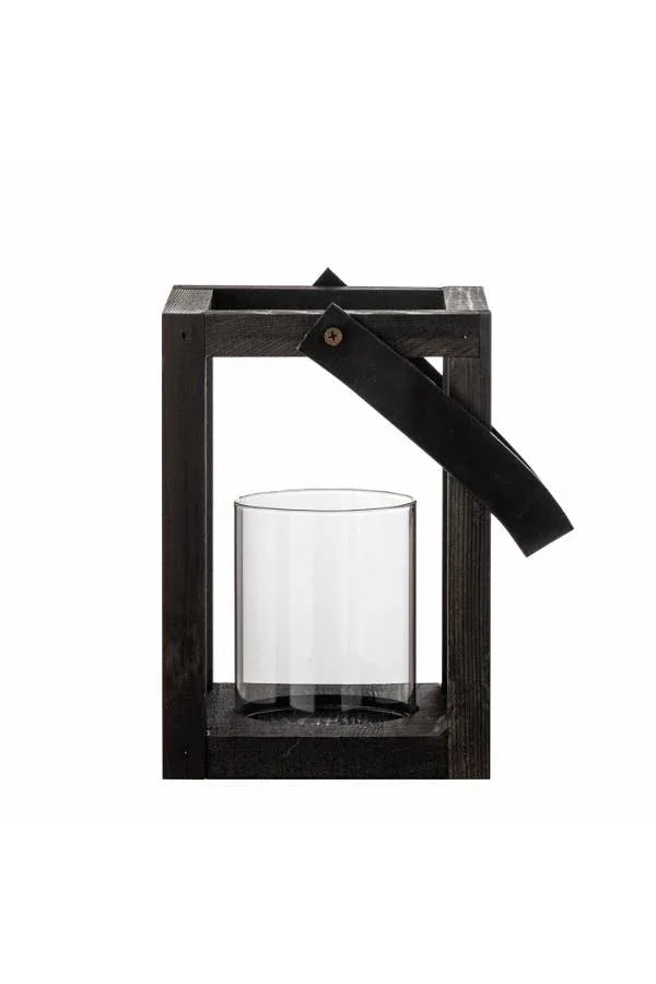 Bloomingville Lyra Lykta S  – Svart Pine med Glasinsats Bloomingville