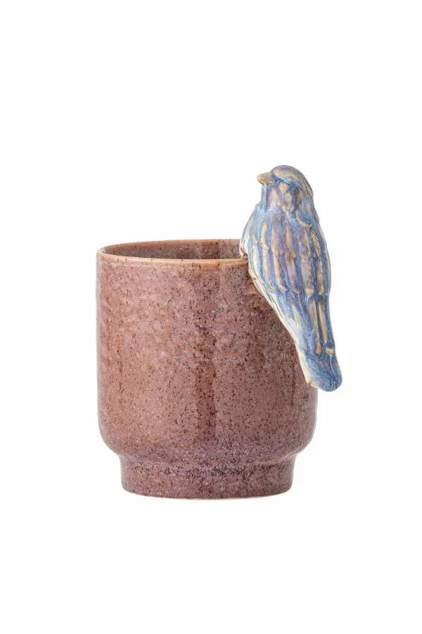 Bloomingville Larky Kruka i Rosa Stengods med Dekorativ Fågel - D11 x H16 cm Bloomingville