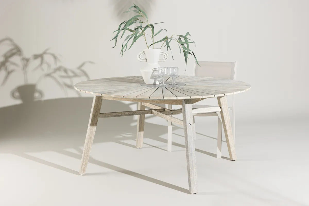 Venture Design Rives Runt Matbord Ø150 cm Whitewash – Ljusmålad Acacia med Stenplatta