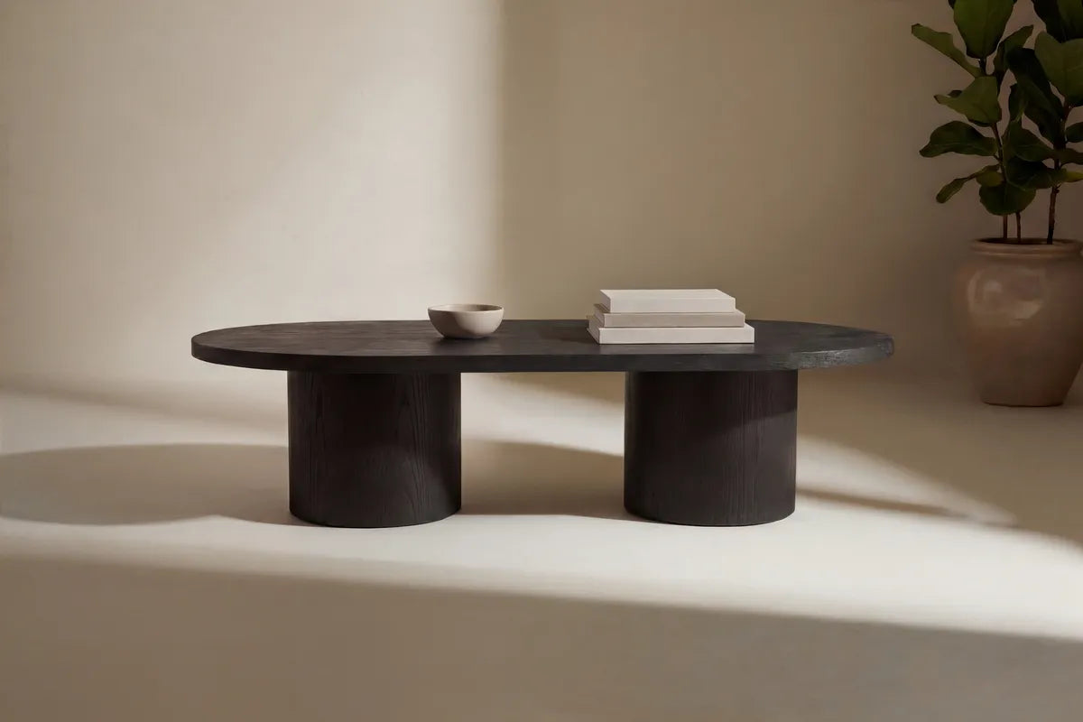 Venture Design Narvik Soffbord Svart – Modernt Ovalt Bord med Cylinderben