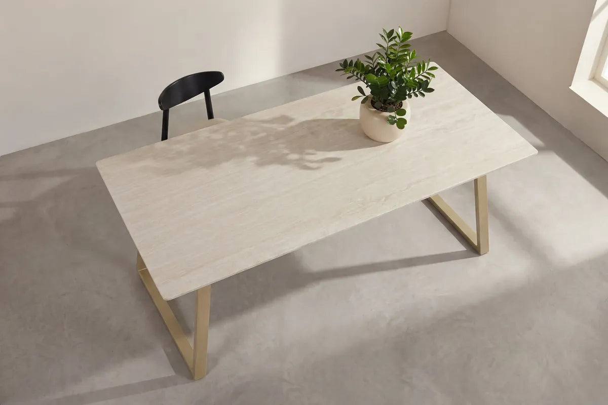 Venture Design Estelle Matbord Beige – Rektangulärt Bord med Marmorlook