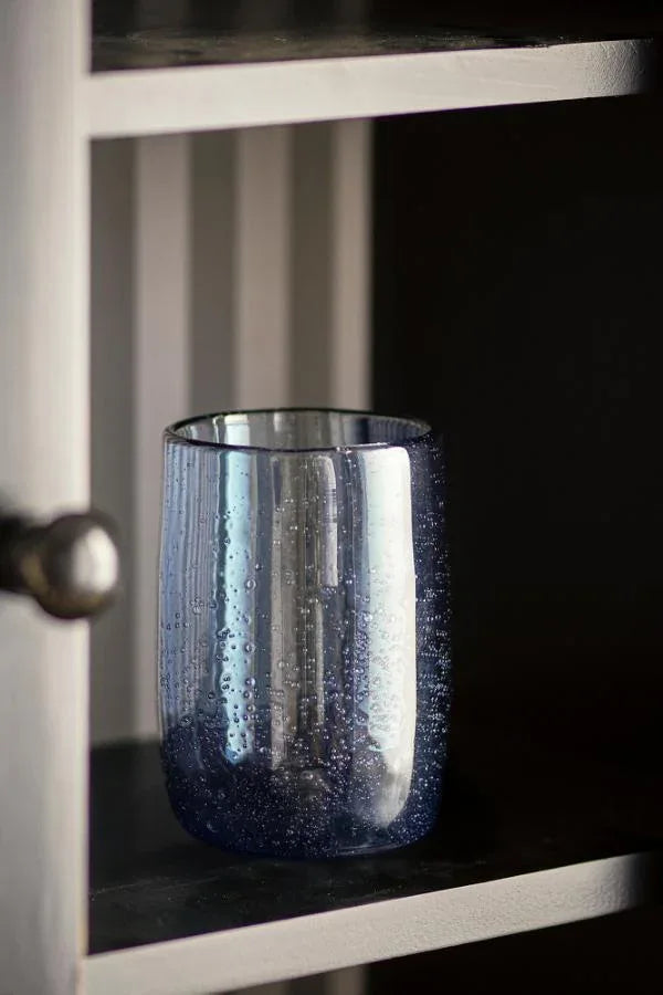 Bloomingville Tabby Dricksglas – Blått Munblåst Dricksglas med Bubbelstruktur Bloomingville