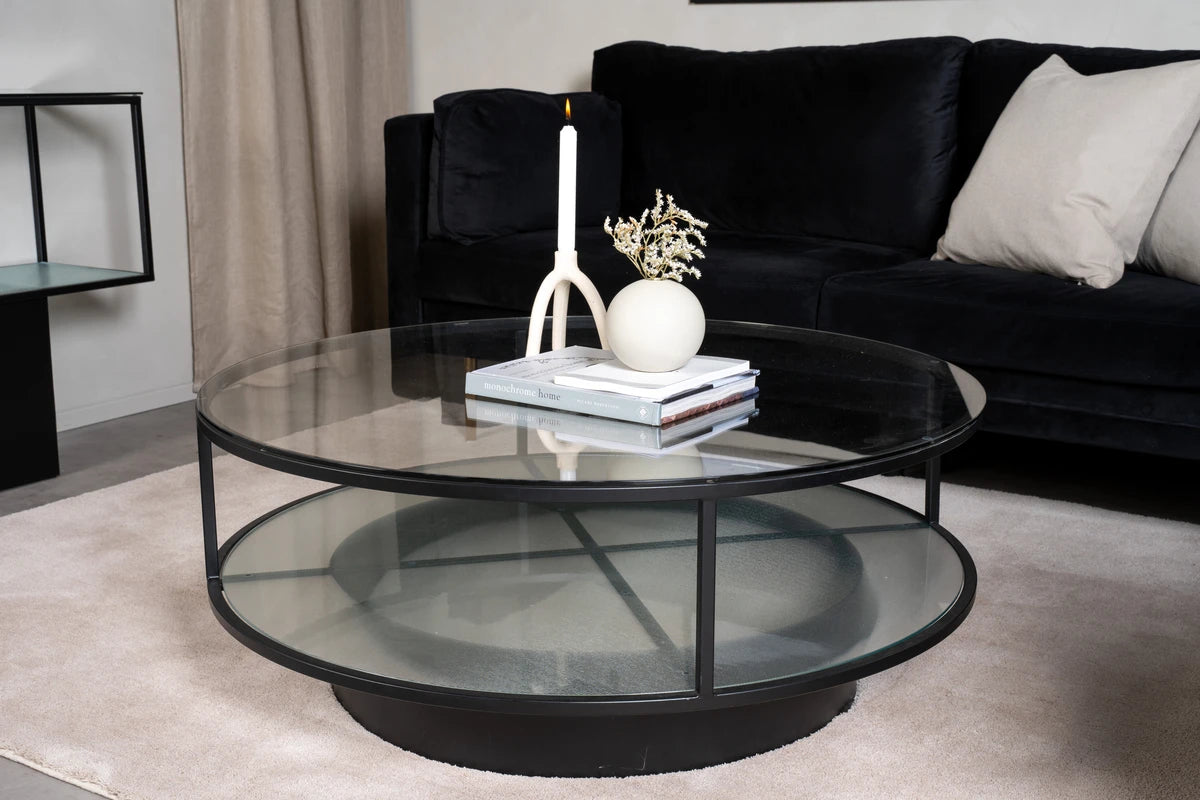 Venture Design Falsterbo Soffbord Svart – Runt Glasbord med Metallram
