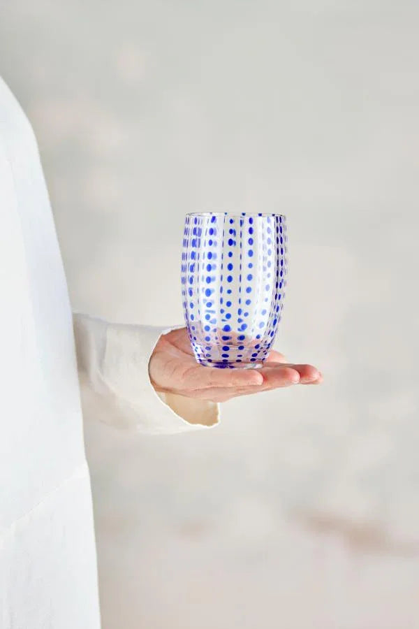 Bloomingville Brinley Dricksglas – Blått Munblåst Dricksglas med Prickdekor Bloomingville