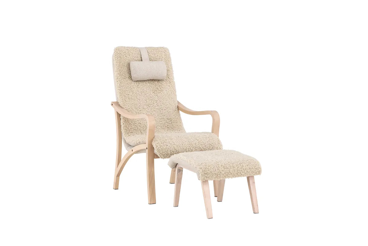 Venture Design Fårö Fåtölj Ljusbrun – Skandinavisk Design med Fotpall och Nackkudde (Kopia)