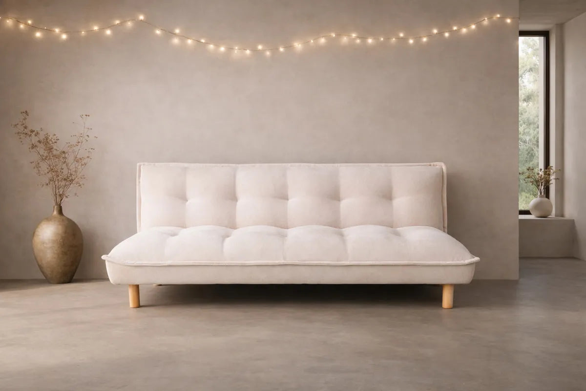 Venture Design Gertrud 2‑sits Bäddsoffa Beige – Stilren Manchestersoffa med Smart Sovfunktion