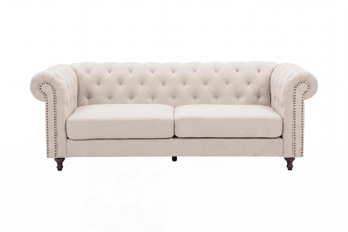 Venture Design Velvet 3-sits soffa Beige - klassiska Chesterfield-soffan